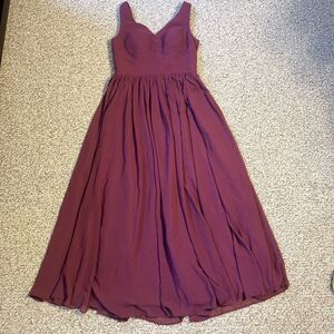 Azazie Womens Burgundy Formal Dress Size A 4 Midi A-Line Bridesmaid Prom HOCO